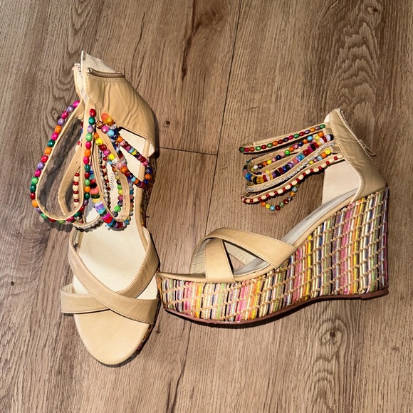 Cute wedge beaded colorful threaded pattern shoes - Picture 3 of 16